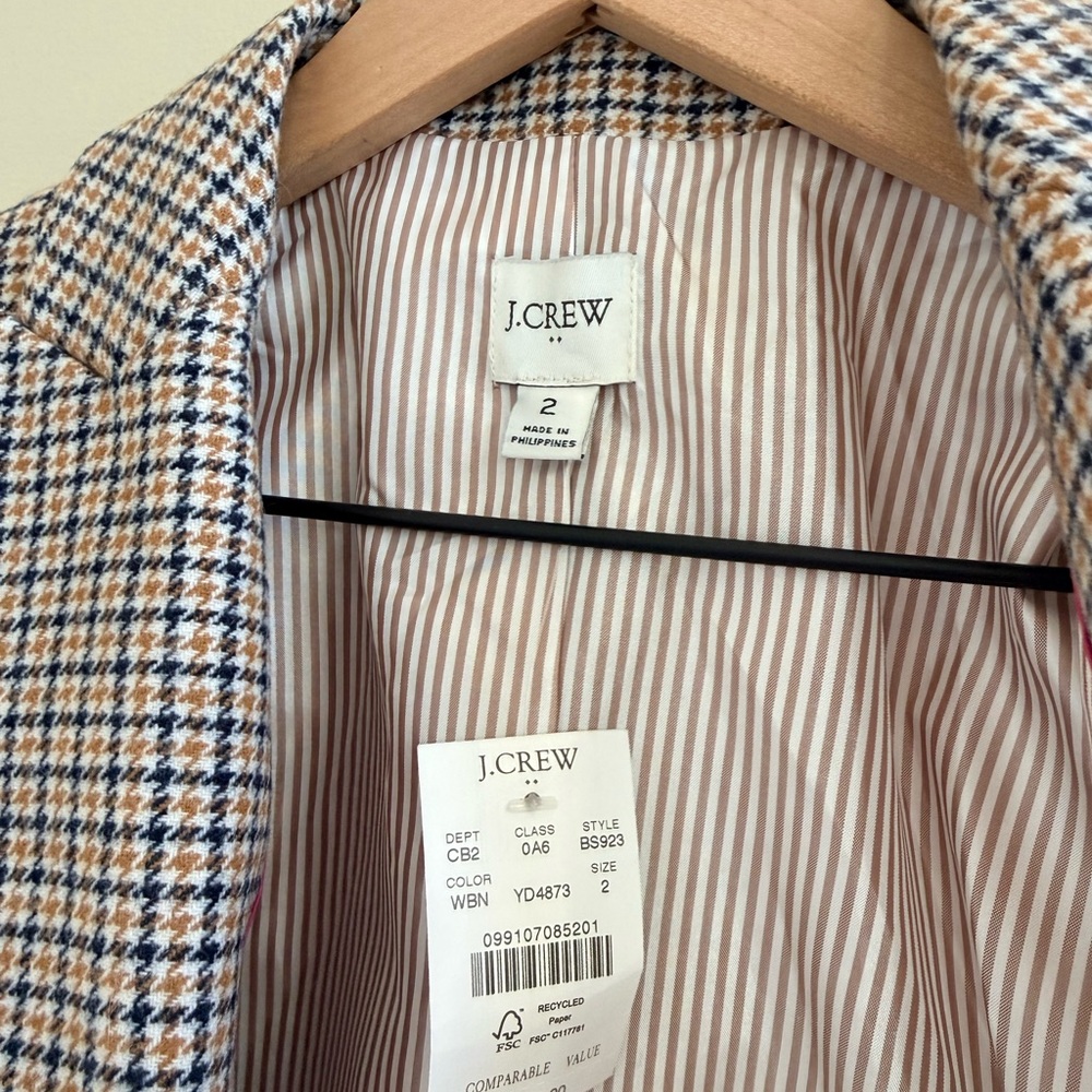 J crew NWT SIZE 2 Checked Blazer with Button Closure - Picture 5 of 6